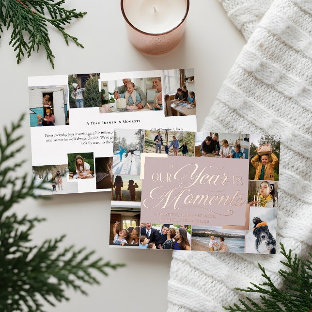 Year in Moments Family Photo Collage Christmas Foil Holiday Card (Year in Moments Family Photo Collage Christmas Foil Holiday Card)
