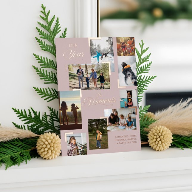 Year in Moments Family Photo Collage Christmas Foil Holiday Card (Year in Moments Family Photo Collage Christmas Foil Holiday Card (Front))