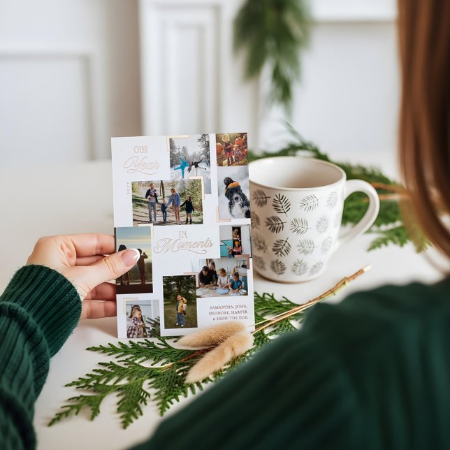 Year in Moments Family Photo Collage Christmas Foil Holiday Card (Year in Moments Family Photo Collage Christmas Foil Holiday Card)