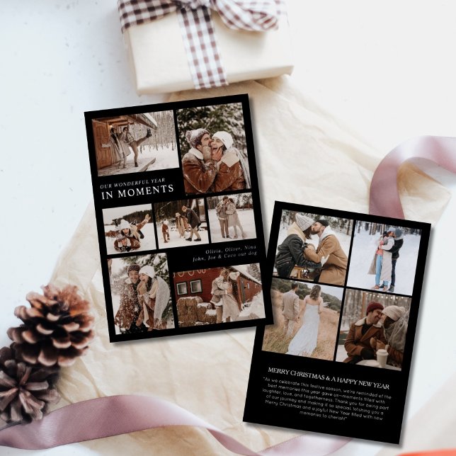 Year in moments photo collage Christmas silver Foil Holiday Card (Creator Uploaded)