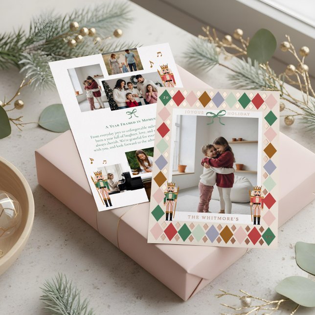 Year in Moments Photo Collage Nutcracker Argyle Foil Holiday Card (Year in Moments Photo Collage Nutcracker Argyle Foil Holiday Card)