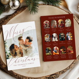 Year in Review 12 Photo Christmas   Dark Red Holiday Card