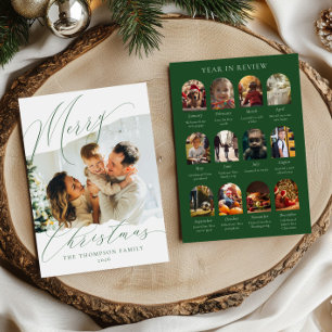 Year in Review 12 Photo Christmas   Olive Green Holiday Card