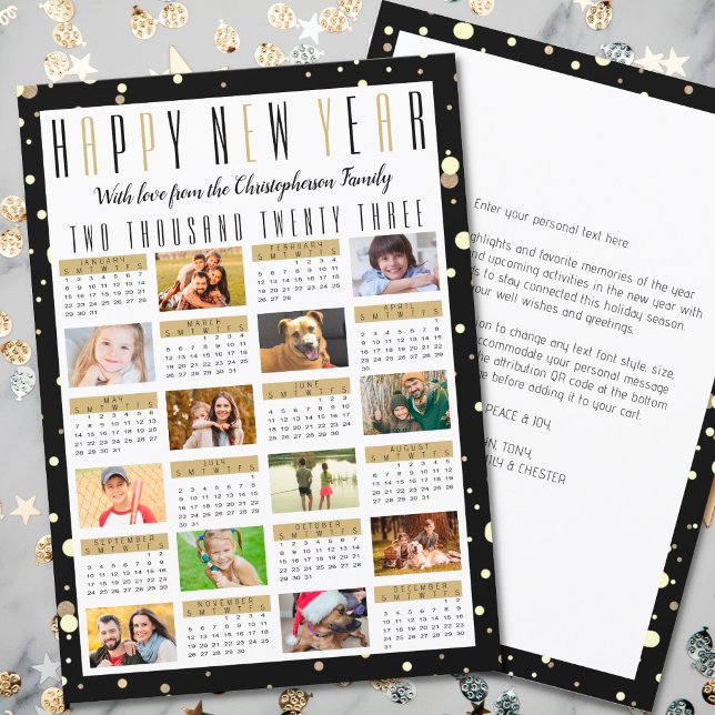 Year in Review 2023 Calendar 12 Photo New Year Holiday Card (Creator Uploaded)