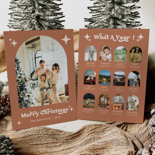 Year In Review Boho Arch Photo Christmas Card (Creator Uploaded)
