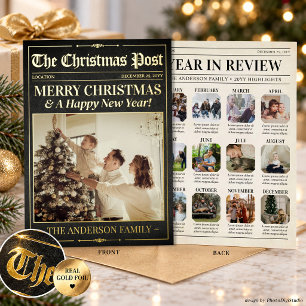 Year in Review Card, Luxury Christmas Newspaper