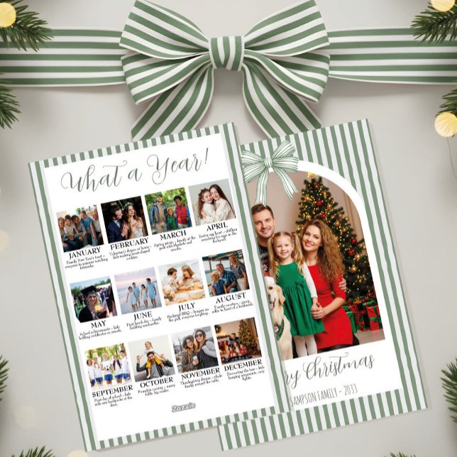 Year in Review Christmas Arch Photo & Green Bow Holiday Card (Creator Uploaded)
