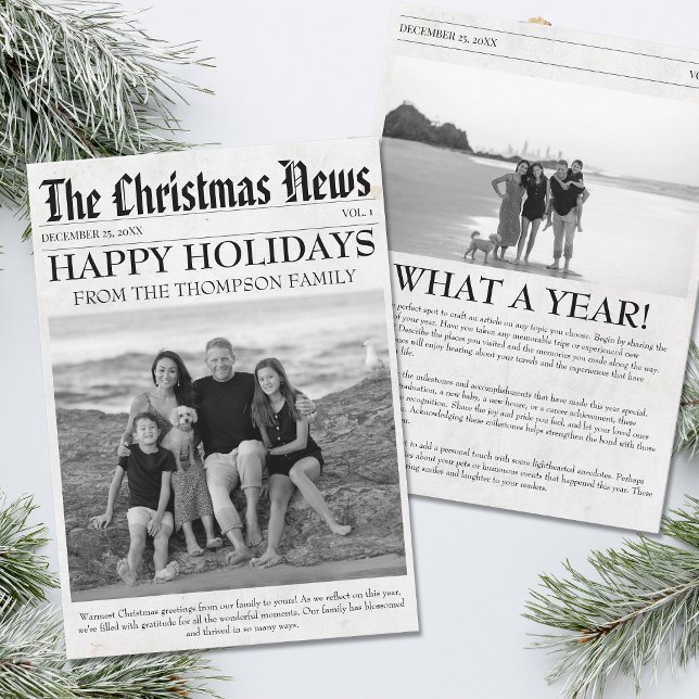 Year In Review Christmas Newspaper Family Photo Holiday Card (Creator Uploaded)