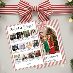 Year in Review Christmas with Arch Photo & Red Bow Holiday Card