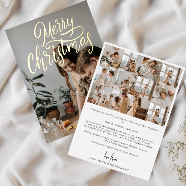 Year in Review Family Photo Collage Christmas Gold Foil Holiday Card (Year in Review)