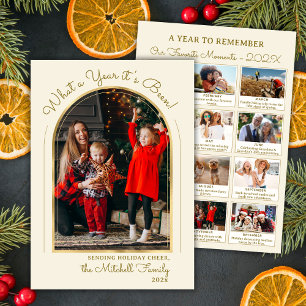 Year in Review Gold Script Arch Photo Collage Holiday Card