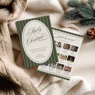 Year in Review Green Striped Photo Christmas Card