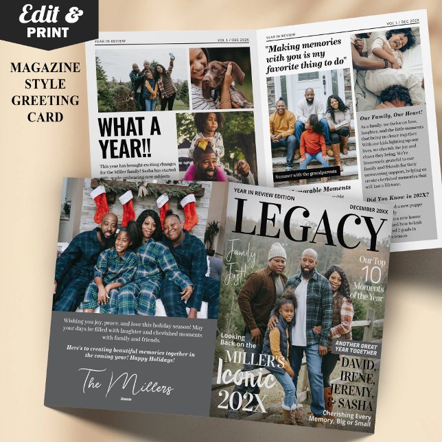 Year in Review Magazine Greeting Card Pics Collage (Year in Review Card, Magazine Greeting Card Photo Collage Card)