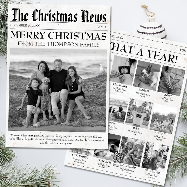 Year In Review Newspaper Christmas Family Photo Holiday Card (Creator Uploaded)
