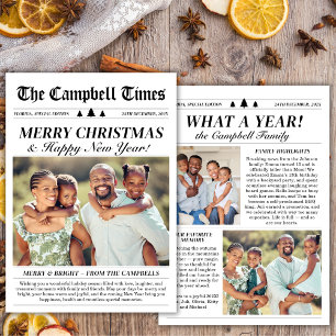 Year in Review Newspaper Happy New Year 3 Photo Holiday Card