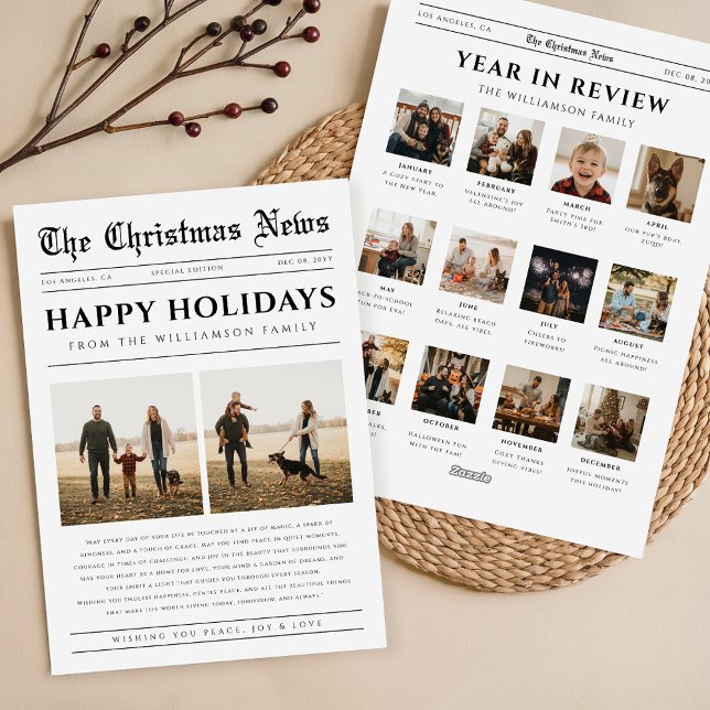 Year In Review Newspaper Photo Christmas Collage Holiday Card (Creator Uploaded)