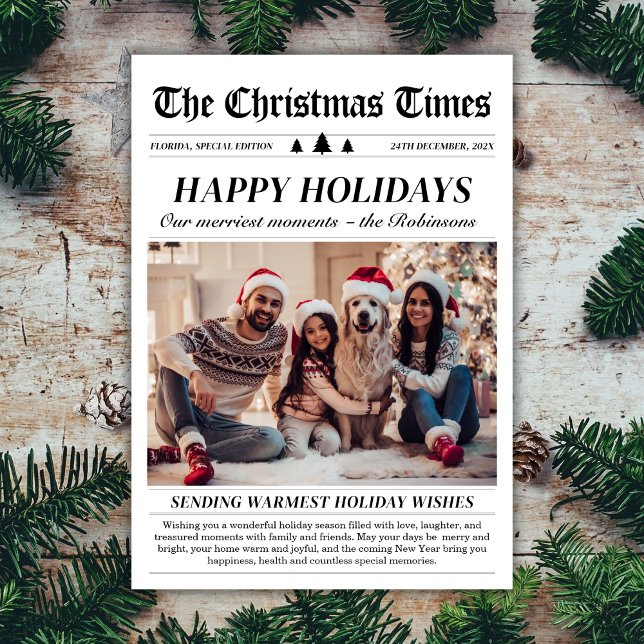 Year in Review Newspaper Unique Family Photo Happy Holiday Card (Creator Uploaded)