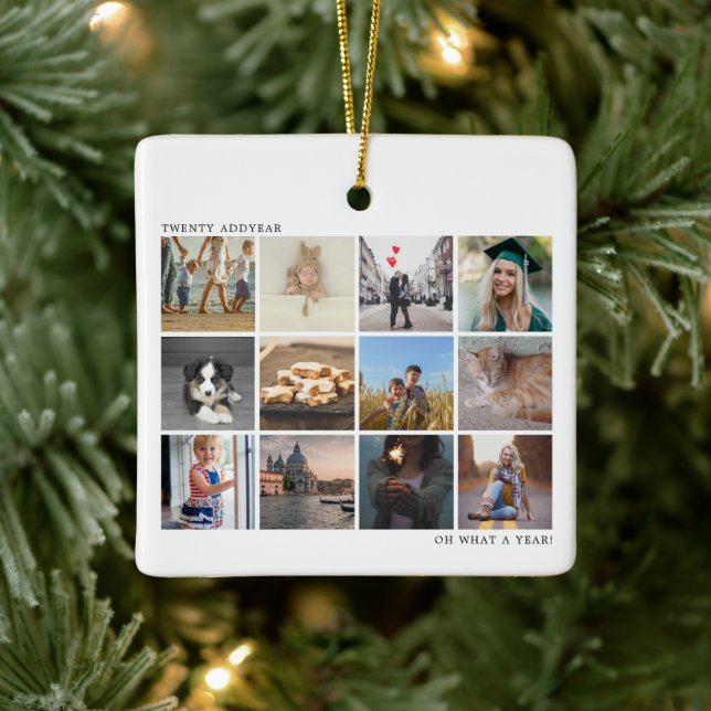 Year in Review Photo Collage Family Christmas Ceramic Ornament (Tree)