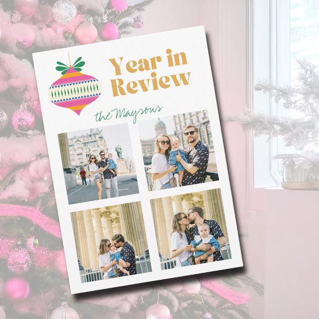 Year in Review Photo Collage Trendy Ornament Holiday Card (Year in Review Photo Collage Trendy Ornament Holiday Card
)