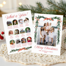 Year in Review Red Ribbon Greenery Christmas Photo