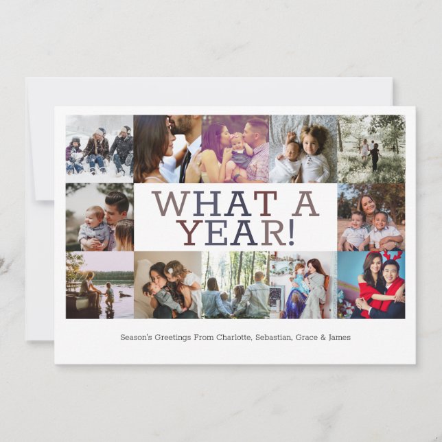 Year In Review Twelve Photo Personalised Christmas Holiday Card (Front)