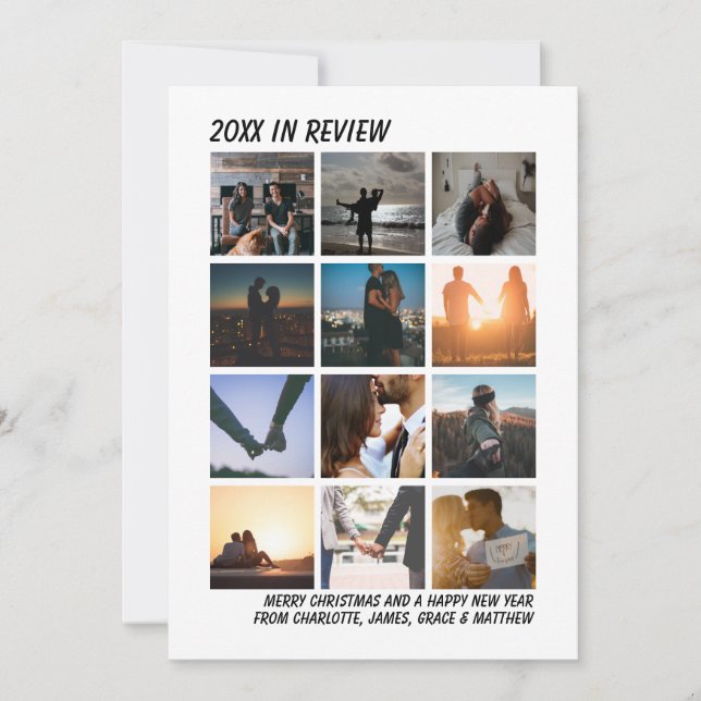 Year In Review Twelve Photo Personalised Christmas Holiday Card (Front)
