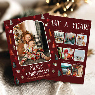 Year In Review What A Year Burgundy Photo Collage Holiday Card