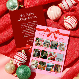 Year In Review What A Year Pink Red Photo Collage Holiday Card
