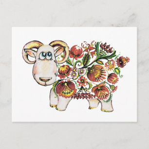Year of a sheep - Ukrainian Petrykivsky Painting Postcard