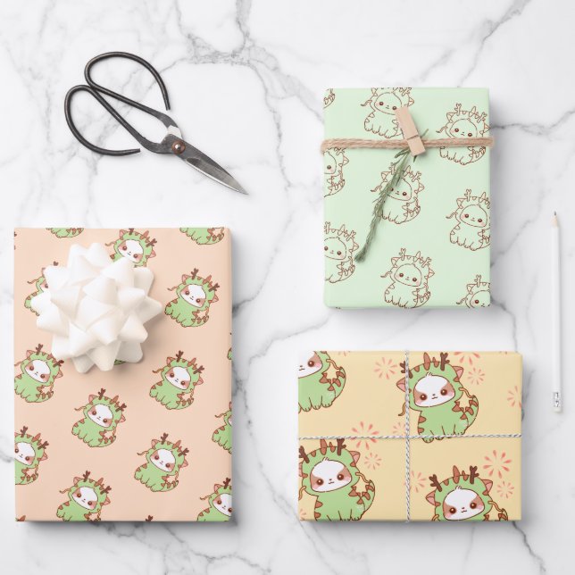 Year of Dragon Kawaii Mochi Cute Kawaii  Wrapping Paper Sheet (Front)