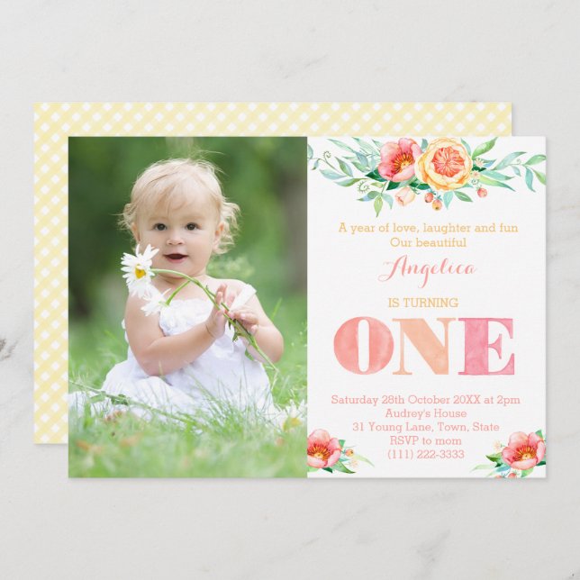 Year of love laughter fun, Girl 1st Birthday Invitation (Front/Back)