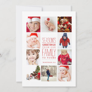 Year of Photos Season's Greetings Collage in Red Holiday Card