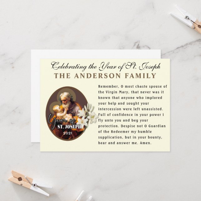 Year of St. Joseph Catholic Memorare Prayer Card (Front/Back In Situ)