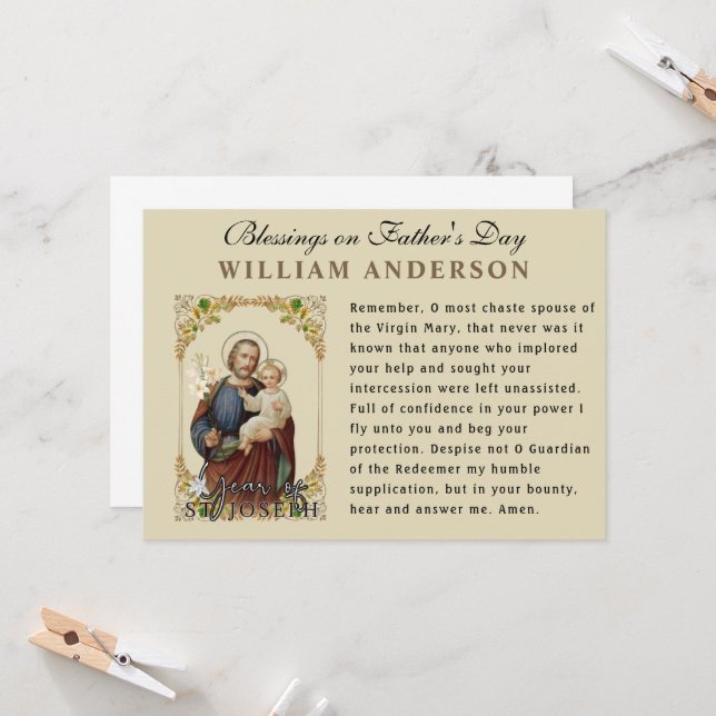 Year of St. Joseph Catholic Memorare Prayer Card (Front/Back In Situ)
