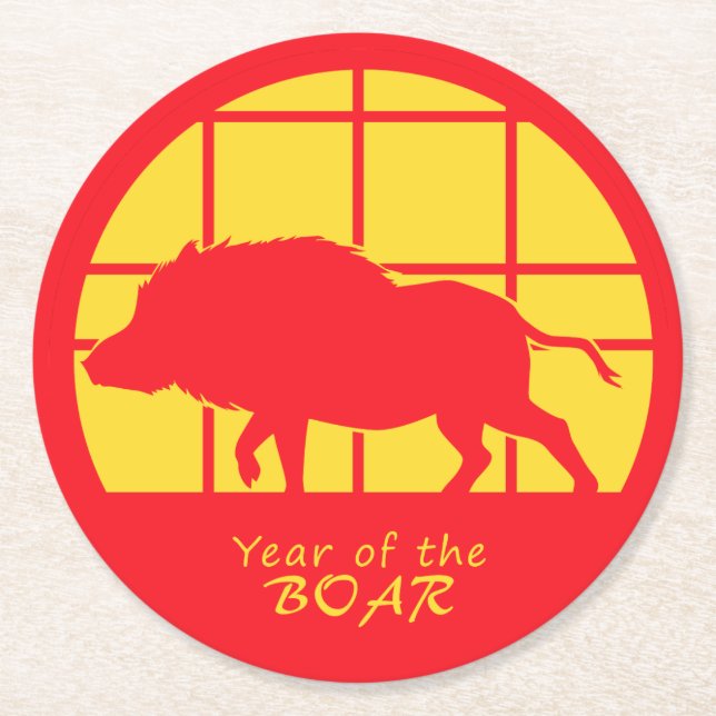 Year of the Boar Round Paper Coaster (Front)