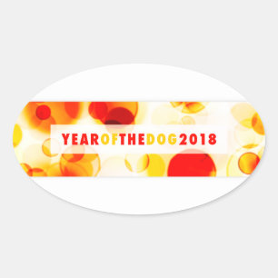 Year of the Dog 2018 Bokeh Banner Oval Sticker