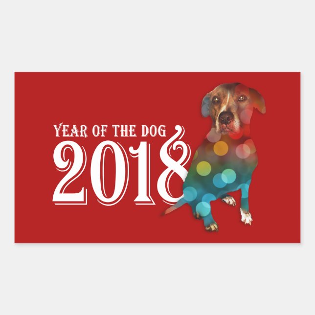 Year of the Dog 2018 Double Exposure Rectangular Sticker (Front)