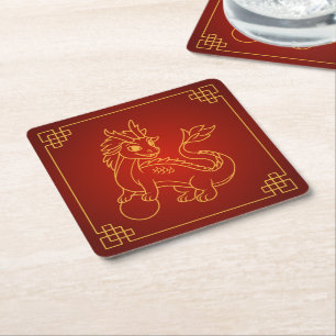 Year of the Dragon 2024 Chinese Zodiac Square Paper Coaster