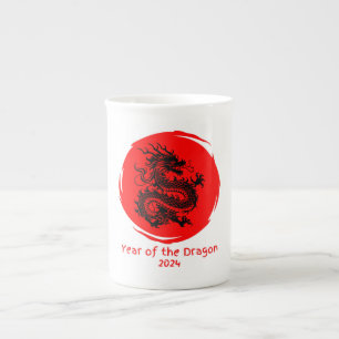 Year of the Dragon 2024 in Red Moon Bone China Mug
