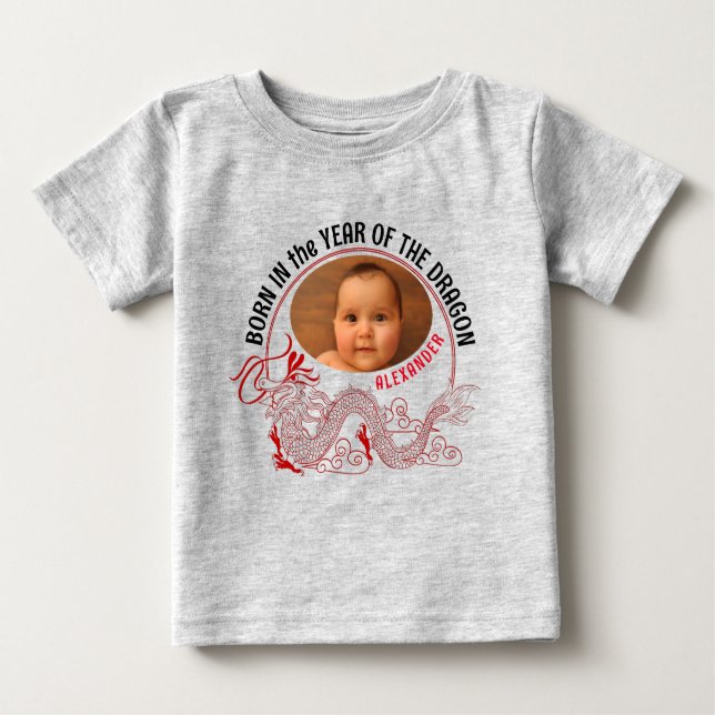 Year Of The Dragon Baby foto with name T-Shirt (Front)