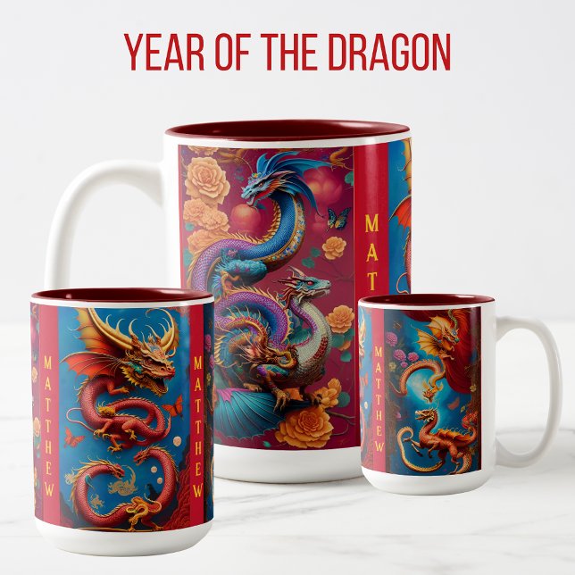 Year of The Dragon Chinese Astrology Sign Birthday Two-Tone Coffee Mug (Creator Uploaded)