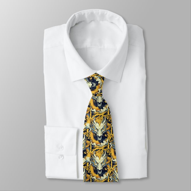 Year of the Dragon Chinese Gold and Grey Tie (Tied)