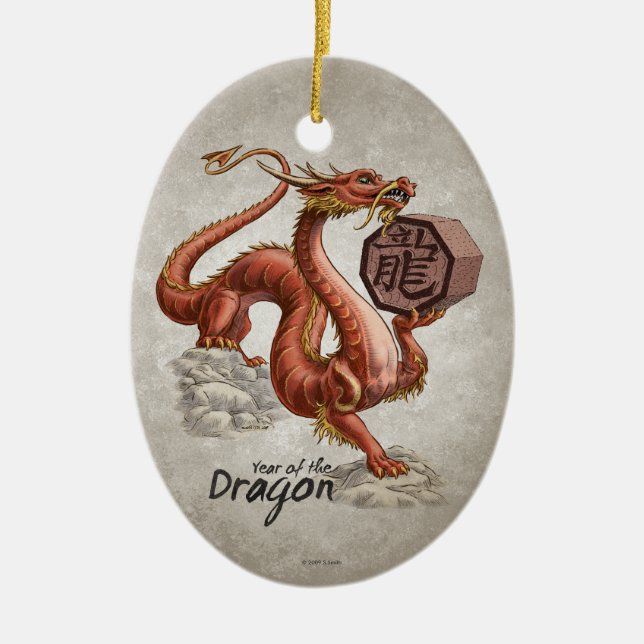 Year of the Dragon Chinese Zodiac Art Ceramic Ornament (Front)
