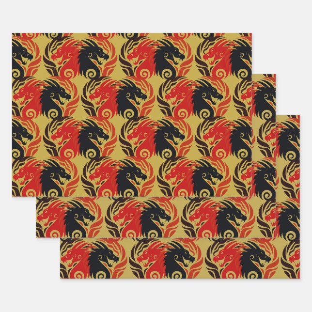 Year of the Dragon Design Wrapping Paper Sheet (Set)
