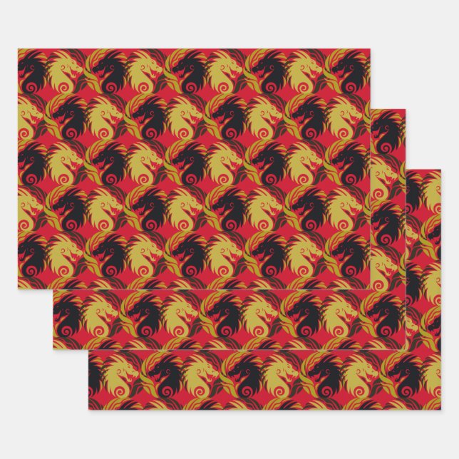 Year of the Dragon Design Wrapping Paper Sheet (Set)
