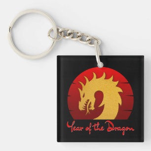 YEAR OF THE DRAGON GOLD RED KEY RING
