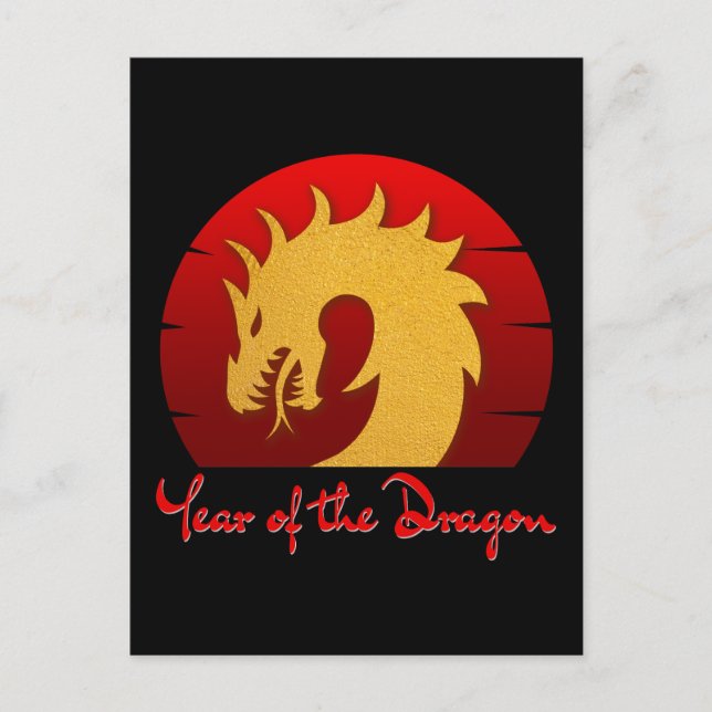 YEAR OF THE DRAGON GOLD RED POSTCARD (Front)