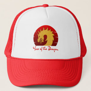 YEAR OF THE DRAGON GOLD RED TRUCKER HAT