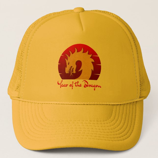 YEAR OF THE DRAGON GOLD RED TRUCKER HAT (Front)