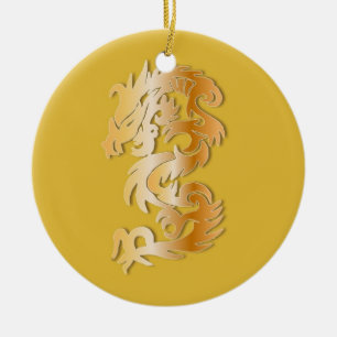 Year of the Dragon in Gold Ceramic Ornament